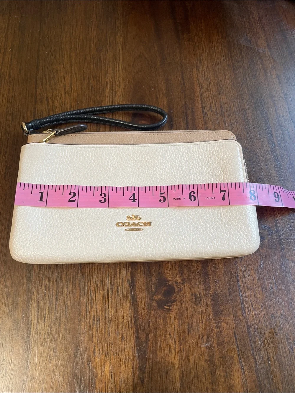 Coach Pebbled Leather Wristlet Clutch - White and Taupe Trim
